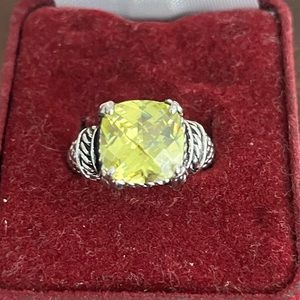 Silver and green stone ring